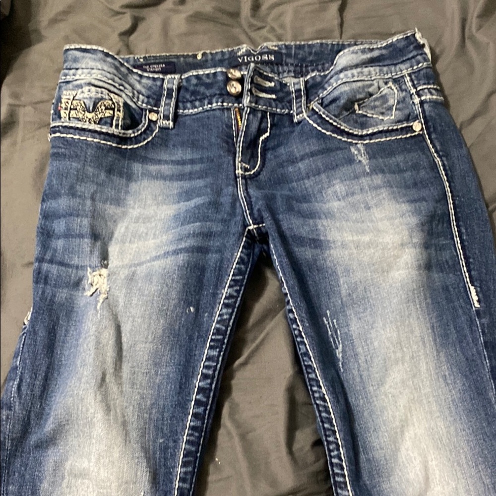 Vigoss Blue Boot Cut Jeans with Intricate Stitching